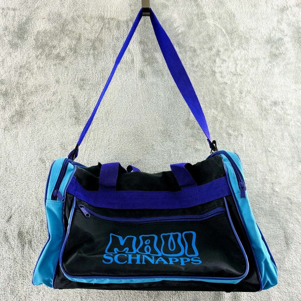 Vintage Maui Schnapps Duffel Bag Black Purple Aqua Blue Nylon Tote‎ 90s Y2K